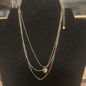 Dainty red heart, three chain necklace